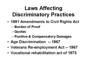 Laws Affecting Discriminatory Practices 1991 Amendments to Civil