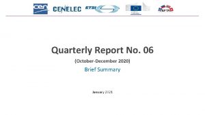 Quarterly Report No 06 OctoberDecember 2020 Brief Summary