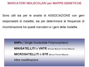 MARCATORI MOLECOLARI per MAPPE GENETICHE Sono utili sia