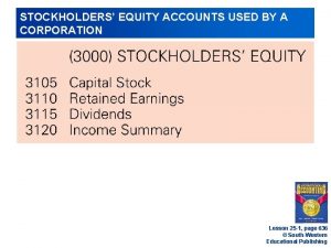 STOCKHOLDERS EQUITY ACCOUNTS USED BY A CORPORATION Lesson