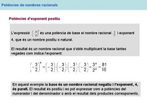 Potncies de nombres racionals Potncies dexponent positiu Lexpressi