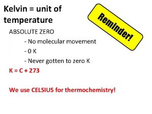 Kelvin unit of temperature ABSOLUTE ZERO No molecular