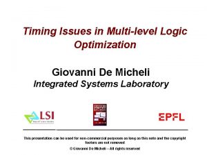 Timing Issues in Multilevel Logic Optimization Giovanni De