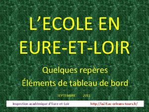 LECOLE EN EUREETLOIR Quelques repres lments de tableau