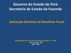 Governo do Estado do Par Secretaria de Estado