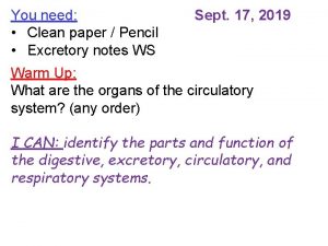 You need Clean paper Pencil Excretory notes WS