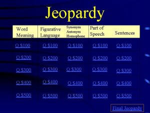 Jeopardy Figurative Language Synonym Antonym Homophone Q 100