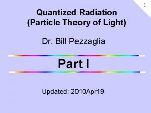 1 Quantized Radiation Particle Theory of Light Dr