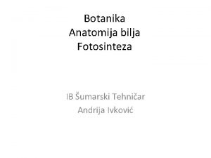 Botanika Anatomija bilja Fotosinteza IB umarski Tehniar Andrija