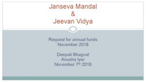 Janseva Mandal Jeevan Vidya Request for annual funds