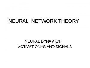 NEURAL NETWORK THEORY NEURAL DYNAMIC 1 ACTIVATIONHS AND