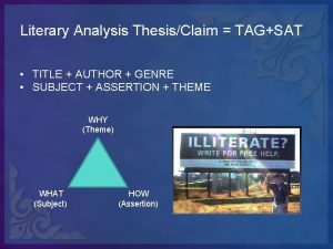 Literary Analysis ThesisClaim TAGSAT TITLE AUTHOR GENRE SUBJECT