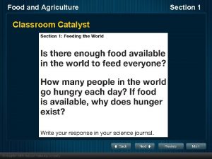 Food and Agriculture Classroom Catalyst Section 1 Food