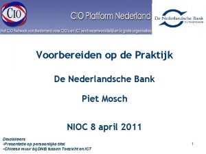 Voorbereiden op de Praktijk De Nederlandsche Bank Piet