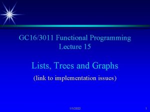 GC 163011 Functional Programming Lecture 15 Lists Trees GC 163011 Functional Programming Lecture 15 Lists Trees