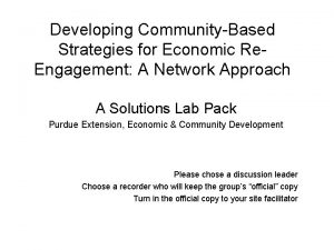 Developing CommunityBased Strategies for Economic Re Engagement A
