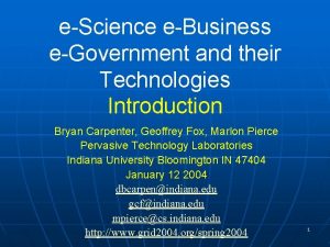 eScience eBusiness eGovernment and their Technologies Introduction Bryan