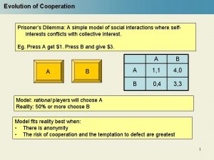 Evolution of Cooperation Prisoners Dilemma A simple model