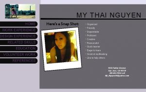 MY THAI NGUYEN HOME WORK EXPERIENCE DESIGN EXPERIENCE