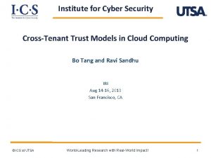 Institute for Cyber Security CrossTenant Trust Models in