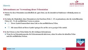 Hinweis Informationen zur Verwendung dieser Prsentation n Nutzen