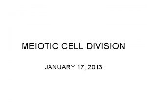 MEIOTIC CELL DIVISION JANUARY 17 2013 MEIOSIS Meiosis