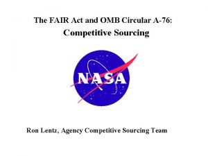 The FAIR Act and OMB Circular A76 Competitive