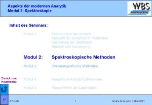 Aspekte der modernen Analytik Modul 2 Spektroskopie Inhalt