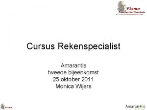 Cursus Rekenspecialist Amarantis tweede bijeenkomst 25 oktober 2011