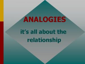 ANALOGIES its all about the relationship an ANALOGY