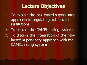 Lecture Objectives To explain the riskbased supervisory approach