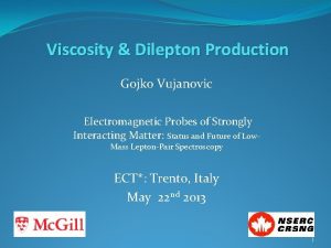Viscosity Dilepton Production Gojko Vujanovic Electromagnetic Probes of