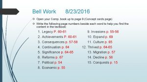 Bell Work 8232016 Open your Comp book up