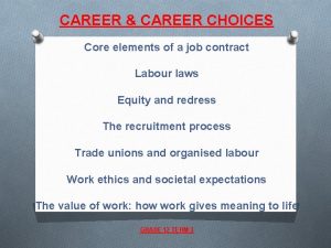 CAREER CAREER CHOICES Core elements of a job