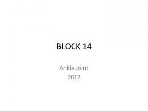 BLOCK 14 Ankle Joint 2012 Ankle Joint Talocrural