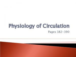 Physiology of Circulation Pages 382 390 What is