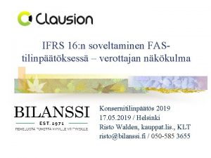 IFRS 16 n soveltaminen FAS tilinptksess verottajan nkkulma