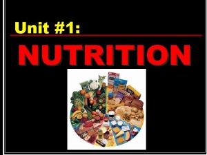 Unit 1 NUTRITION Why is Nutrition Important 1