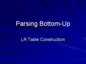 Parsing BottomUp LR Table Construction Parsing BottomUp 2
