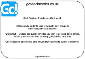 Cost Graphs Equations Card Match In this activity
