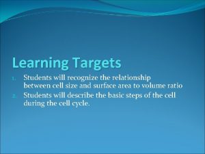 Learning Targets Students will recognize the relationship between