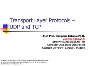 Transport Layer Protocols UDP and TCP Asst Prof