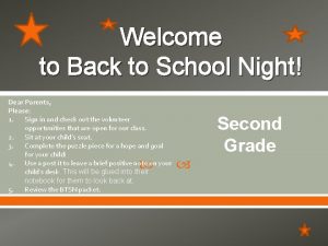 Welcome to Back to School Night Dear Parents