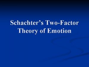 Schachters TwoFactor Theory of Emotion n This theory