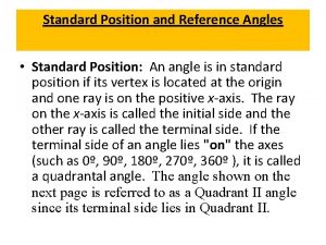 Standard Position and Reference Angles Standard Position An