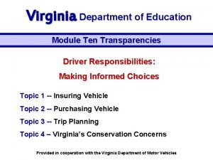 Virginia Department of Education Module Ten Transparencies Driver