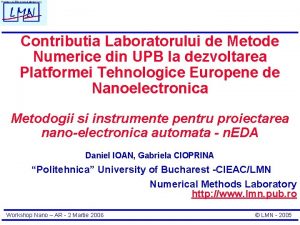 Contributia Laboratorului de Metode Numerice din UPB la