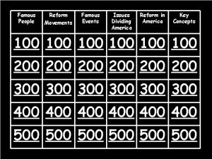 Famous People Reform Movements Famous Events Issues Dividing