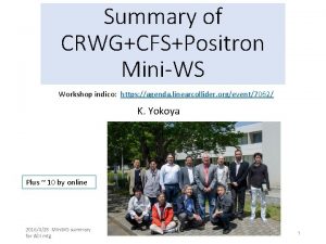 Summary of CRWGCFSPositron MiniWS Workshop indico https agenda