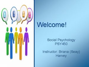 Welcome Social Psychology PSY 450 Instructor Briana Seay